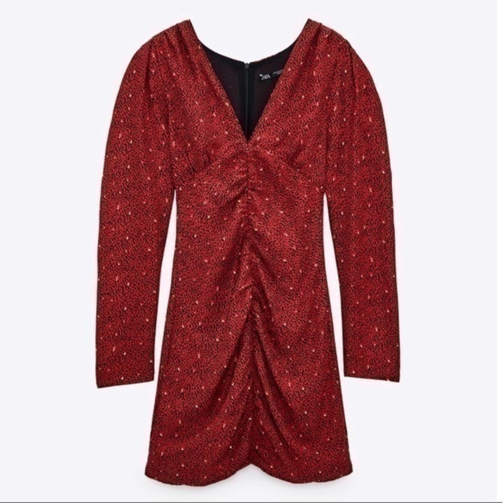 Zara Dress Red Black Print Trendy Sexy Party Retro